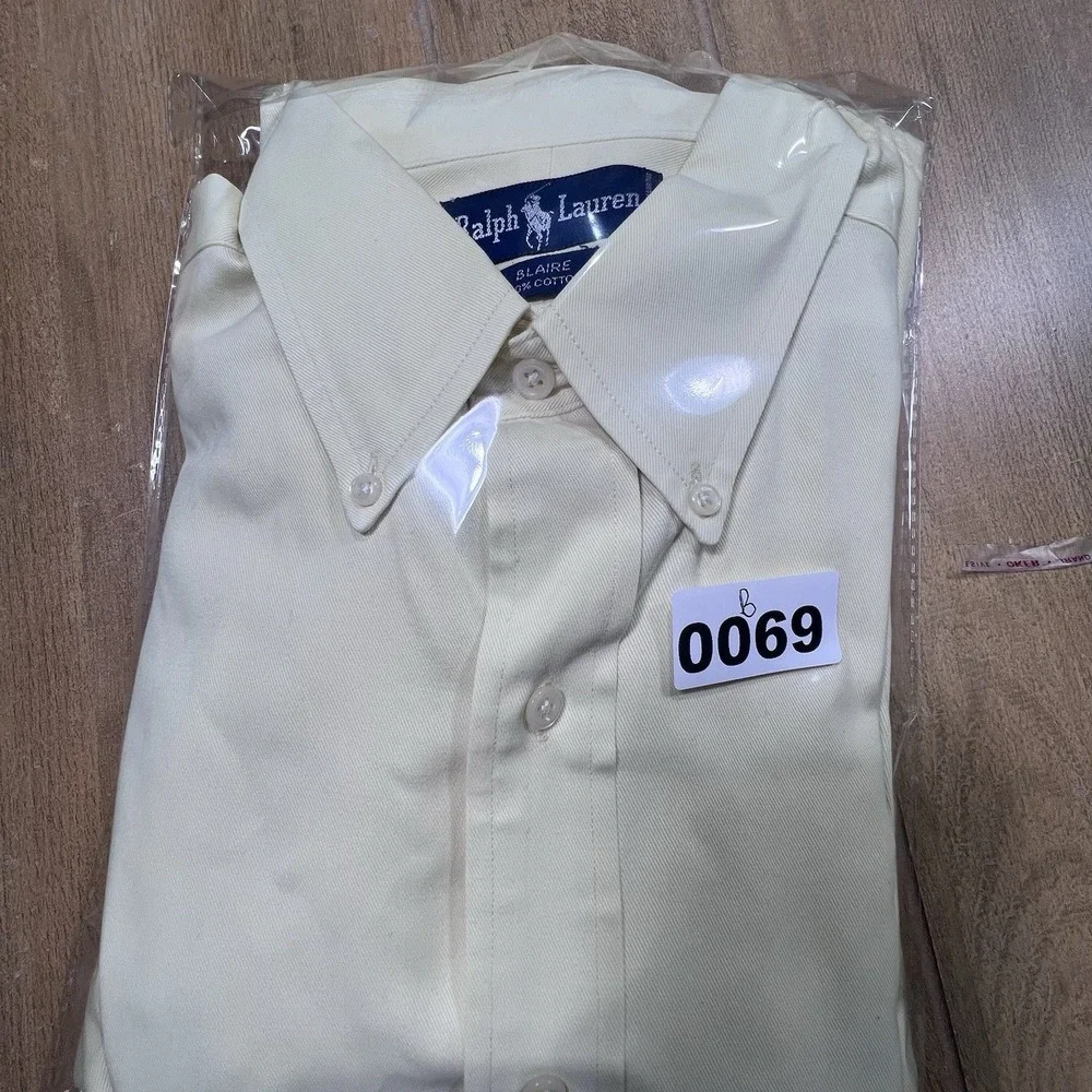 Ralph Lauren Navy label Polo logo long sleeve butter yellow shirt‎ Med Vintage